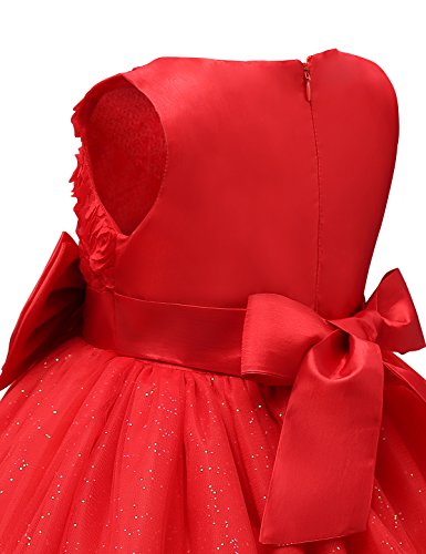 NNJXD Vestido de Fiesta de Princesa con Encaje de Flor de 3D sin Mangas para Niñas (2-3 años, Rojo)