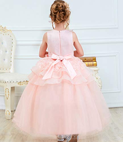 NNJXD Vestido de Princesa del Desfile con Encajes sin Mangas Falda de Fiesta para Niñas Talla (150) 10-11 años 354 Rosa-A
