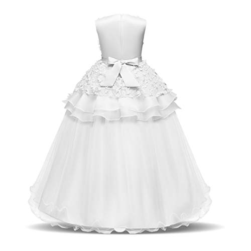 NNJXD Vestido de Princesa del Desfile con Encajes sin Mangas Falda de Fiesta para Niñas Talla (170) 14-15 años 354 Blanco-A