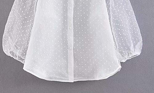 NOBRAND Blusa de encaje blanco elegante con bordado de puntos, camisa sexy de malla chic, camisa suelta Blanco blanco M