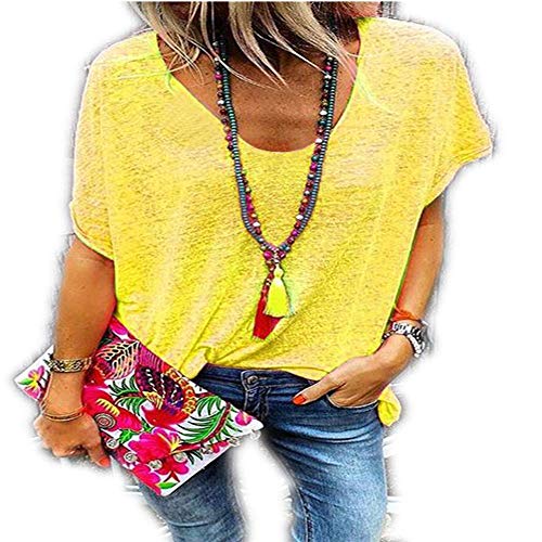 Nuevo Ebay Summer Candy Color Cuello en V Camiseta de Manga Corta Camisa de Fondo Mujer