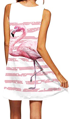 Ocean Plus Mujer Verano Flamenco Camisola Vestido De Playa Top Sin Mangas Trapecio O Corte En A Vestido Oeste (XL (EU 40-42), Rayas Rosa Flamenco)