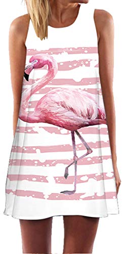 Ocean Plus Mujer Verano Flamenco Camisola Vestido De Playa Top Sin Mangas Trapecio O Corte En A Vestido Oeste (XL (EU 40-42), Rayas Rosa Flamenco)