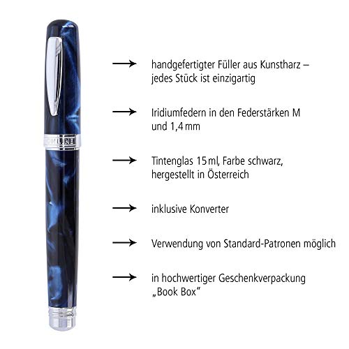 ONLINE Juego de caligrafía Bohemian Art Azul I Pluma Resina y Acrílico I Plumas intercambiables M (Medio) & 1,4 mm I Incluye Convertidor de Tinta y Tintero Negro I En Caja de Regalo