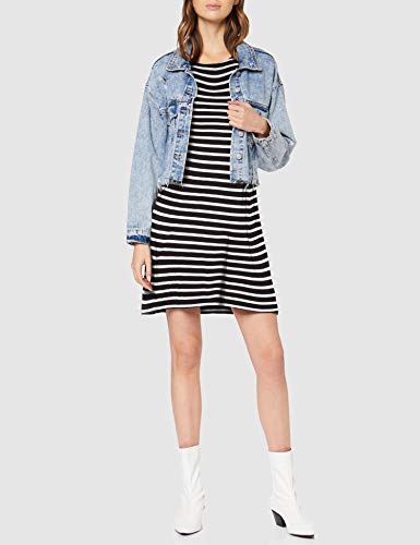 Only Onlbera Back Lace Up S/s Dress Jrs Noos Vestido, Multicolor (Black Stripes: Cloud Dancer), 44 (Talla del Fabricante: X-Large) para Mujer