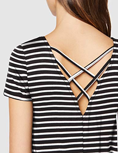 Only Onlbera Back Lace Up S/s Dress Jrs Noos Vestido, Multicolor (Black Stripes: Cloud Dancer), 44 (Talla del Fabricante: X-Large) para Mujer