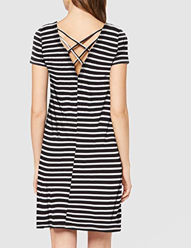 Only Onlbera Back Lace Up S/s Dress Jrs Noos Vestido, Multicolor (Black Stripes: Cloud Dancer), 44 (Talla del Fabricante: X-Large) para Mujer