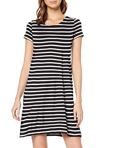 Only Onlbera Back Lace Up S/s Dress Jrs Noos Vestido, Multicolor (Black Stripes: Cloud Dancer), 44 (Talla del Fabricante: X-Large) para Mujer