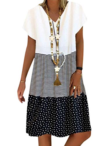 Onsoyours Mujer Vestidos Casual Manga Corta Cuello V Suelto Impreso Boho Florales Nacional Noche Playa Vacaciones Verano Vestido C Negro 44