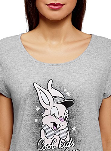 oodji Ultra Mujer Vestido de Algodón con Estampado, Gris, ES 40 / M