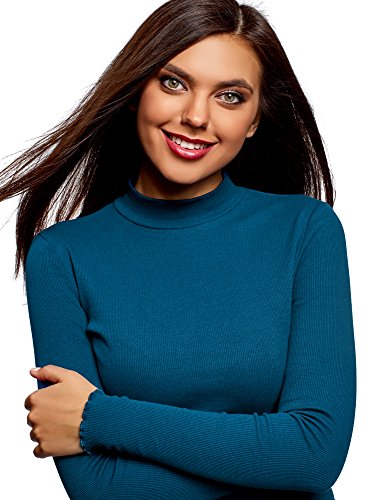 oodji Ultra Mujer Vestido de Punto con Cuello Mao, Azul, ES 36 / XS