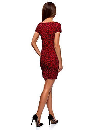 oodji Ultra Mujer Vestido de Punto Estampado de Felpa, Rojo, ES 34 / XXS
