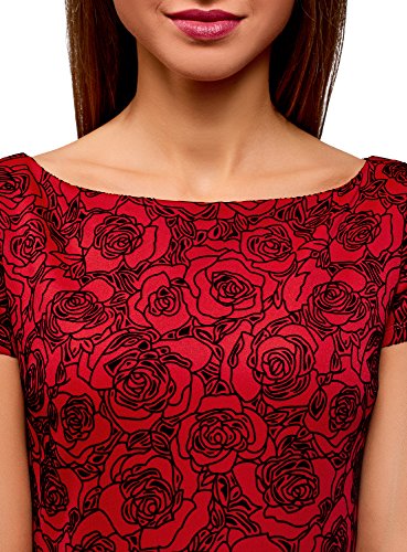 oodji Ultra Mujer Vestido de Punto Estampado de Felpa, Rojo, ES 34 / XXS