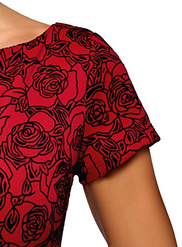 oodji Ultra Mujer Vestido de Punto Estampado de Felpa, Rojo, ES 34 / XXS