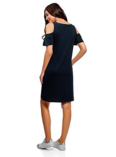 oodji Ultra Mujer Vestido Recto con Hombros Abiertos, Azul, ES 40 / M
