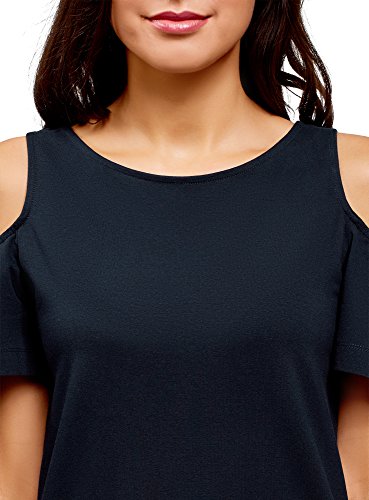 oodji Ultra Mujer Vestido Recto con Hombros Abiertos, Azul, ES 40 / M