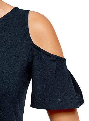 oodji Ultra Mujer Vestido Recto con Hombros Abiertos, Azul, ES 40 / M