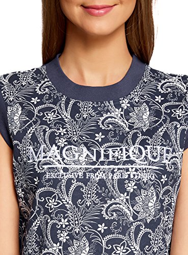 oodji Ultra Mujer Vestido Recto de Algodón, Azul, ES 40 / M