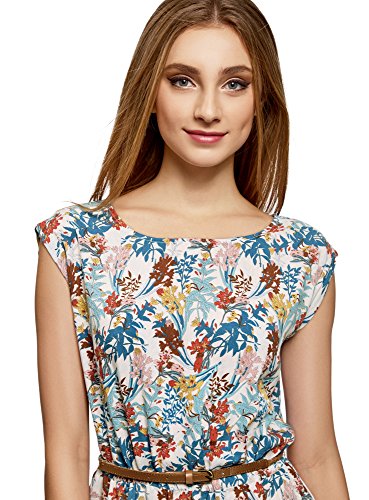 oodji Ultra Mujer Vestido sin Mangas de Viscosa Estampada, Multicolor, ES 36 / XS
