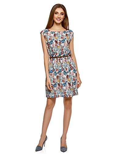 oodji Ultra Mujer Vestido sin Mangas de Viscosa Estampada, Multicolor, ES 36 / XS