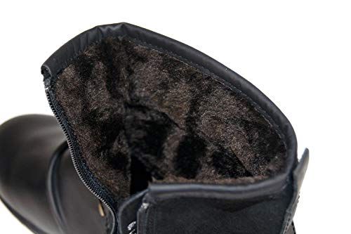 OSSTONE Botas para Moto Botines Hombre de Invierno Piel Zapatos Negras Vestir Nieve Piel Forradas Calientes Planas Combate Militares Cremallera Boots 5008-1-BLACK-FUR-7.5