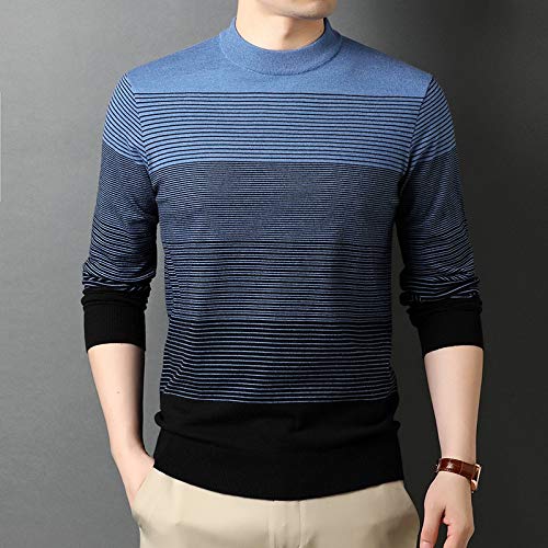 Otoño E Invierno Nuevo Suéter De Rayas Grandes para Hombre Moda Casual Color Block Suéter De Cuello Redondo Masculina L Azul