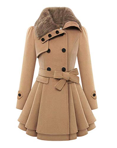 OUFour Otoño Invierno Mujeres Ropa de Abrigo de Lana Casual Manga Larga Parka Tops Trench Coat con Bandage Plisado Largo Chaquetas Cazadora Outerwear
