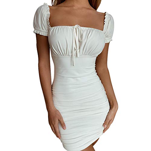 Overdose Womens Sexy Lace Bodycon Cocktail Ladies Party Pencil Midi Dress Imperio Cuello Alto & Club Vestidos del Vendaje (Large, Blanco)