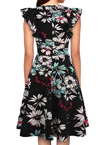 Owin - Vestido de cóctel hasta la Rodilla con Bordado de Flores Florales y Cuello Redondo Vintage para Mujer