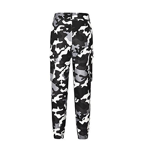 Pantalones Militares Mujer Cintura Alta Pantalon de Camuflaje de Chándal Hip Hop Punk Rock Casuales Tumblr Streetwear Sin cinturón Moda 2019 Yvelands(Blanco,M)
