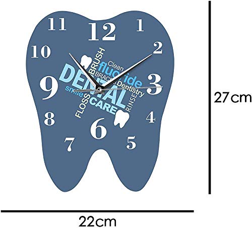 Para sala de estar Palabras dentales Reloj de pared en forma de diente Dentista Reloj de pared profesional Ornamento decorativo de la clínica Ortodoncia dental Cirujano Regalo adecuado Habitación fami