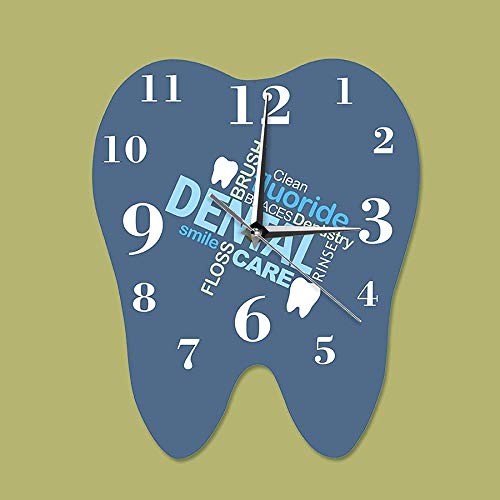 Para sala de estar Palabras dentales Reloj de pared en forma de diente Dentista Reloj de pared profesional Ornamento decorativo de la clínica Ortodoncia dental Cirujano Regalo adecuado Habitación fami