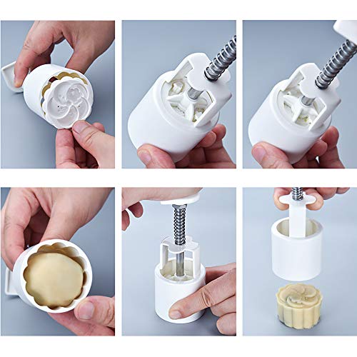 Pasteles redondos Mooncake Mold Cookies Mooncake Mold, Cortadores de galletas 3D Moon Cake Mold, Mooncake Mold Press 50g con 4 sellos de flores Herramientas de decoración para hornear DIY Cookie