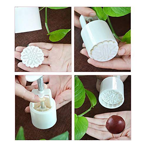Pasteles redondos Mooncake Mold Cookies Mooncake Mold, Cortadores de galletas 3D Moon Cake Mold, Mooncake Mold Press 50g con 4 sellos de flores Herramientas de decoración para hornear DIY Cookie