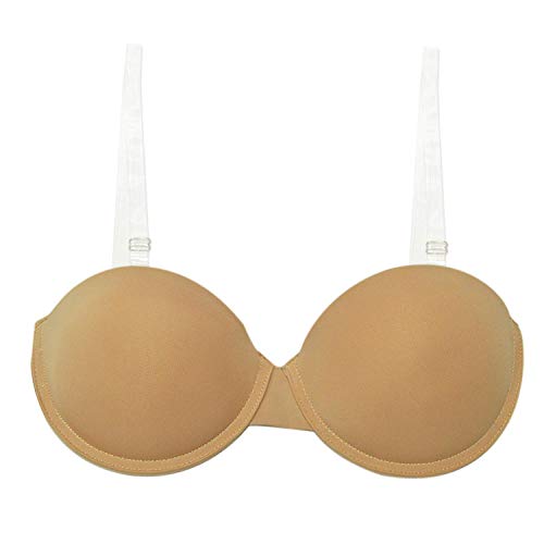 Peach-girl 2020 - Sujetador acolchado sin tirantes, convertible, ajuste de 1/2 taza, correas de silicona, lencería sexy, sujetador de boda, hueso de alambre - Beige - 90D