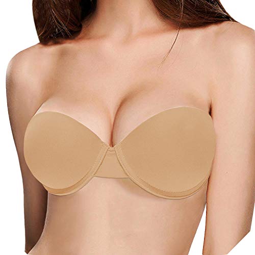 Peach-girl 2020 - Sujetador acolchado sin tirantes, convertible, ajuste de 1/2 taza, correas de silicona, lencería sexy, sujetador de boda, hueso de alambre - Negro - 34D