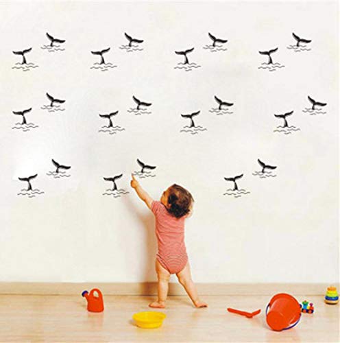 Pegatinas de pared de cola de ballena de delfín para habitación de niños decoración del hogar calcomanías de pared de cola de ballena de dibujos animados etiqueta decorativa de dormitorio 49 * 32 cm