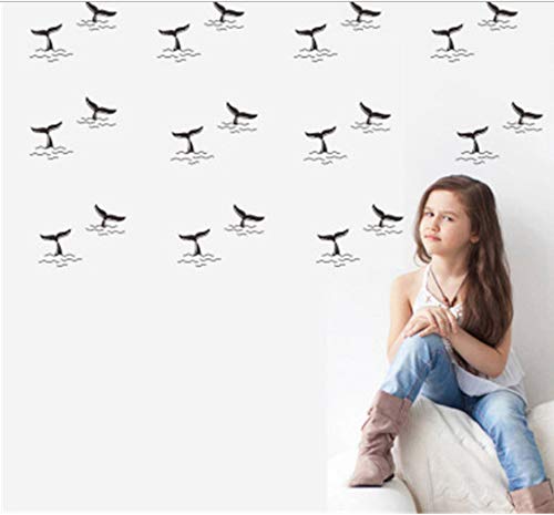 Pegatinas de pared de cola de ballena de delfín para habitación de niños decoración del hogar calcomanías de pared de cola de ballena de dibujos animados etiqueta decorativa de dormitorio 49 * 32 cm
