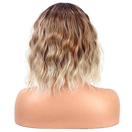 Pelucas cortas de pelo sintético Bob Wig para mujer Pelucas de ondas rizadas naturales (14 pulgadas, T4/6/613#)
