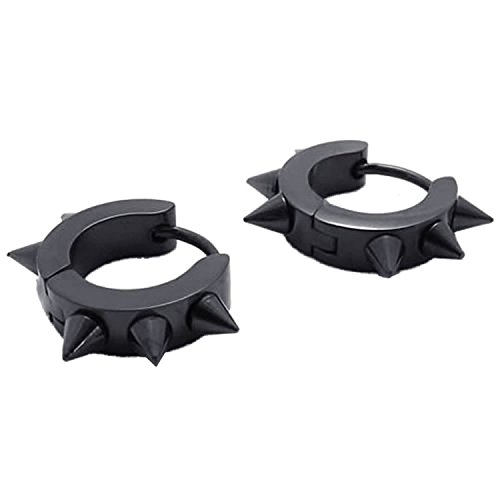 Pendientes de remache - SODIAL(R) pendientes de joyeria de hombres, clavos de aros de puas de punta de acero inoxidable de estilo de Rockabilly, de color negro
