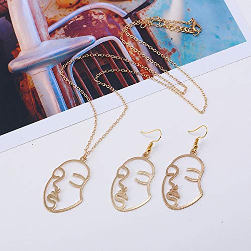 Picasso Face Earrings Face Necklace Set Gold Silver Vintage Abstract Statement Dangle Earrings for W omen Chicas dorado