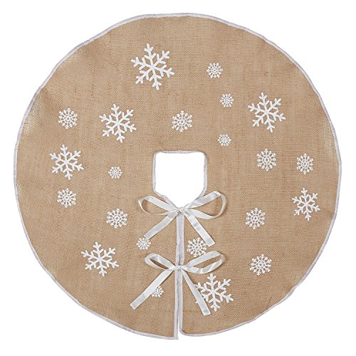 Pie de árbol de la marca Marry Acting de arpillera, falda de 30 cm, con estampado de copos de nieve blancos, para decoración interior y exterior