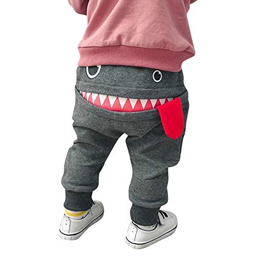 PinkLu Pantalones Harem De NiñOs TiburóN Gran Lengua Pantalones Bebé NiñOs NiñAs Dibujos Animados TiburóN Lengua Harem (12~18 meses/85-90cm, Gris)