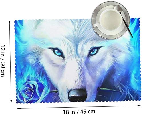 Pinterest Blue Ice Ice Wolf - Juego de 4 manteles Individuales de Papel Tapiz para Mesa de Comedor, manteles Individuales de Vinilo Tejidos duraderos y Lavables para Mesa de Cocina, Antideslizante, r