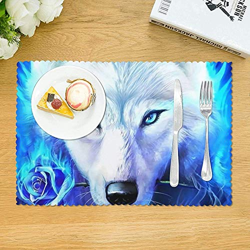 Pinterest Blue Ice Ice Wolf - Juego de 4 manteles Individuales de Papel Tapiz para Mesa de Comedor, manteles Individuales de Vinilo Tejidos duraderos y Lavables para Mesa de Cocina, Antideslizante, r
