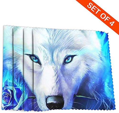 Pinterest Blue Ice Ice Wolf - Juego de 4 manteles Individuales de Papel Tapiz para Mesa de Comedor, manteles Individuales de Vinilo Tejidos duraderos y Lavables para Mesa de Cocina, Antideslizante, r