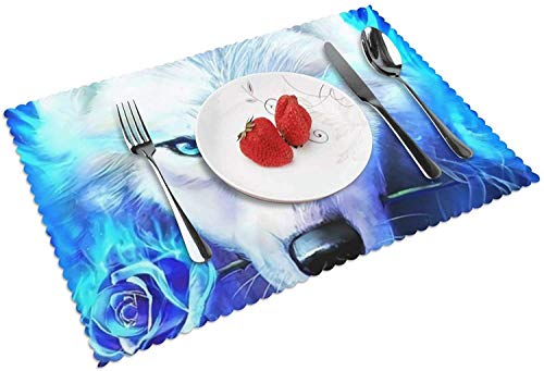 Pinterest Blue Ice Ice Wolf - Juego de 4 manteles Individuales de Papel Tapiz para Mesa de Comedor, manteles Individuales de Vinilo Tejidos duraderos y Lavables para Mesa de Cocina, Antideslizante, r