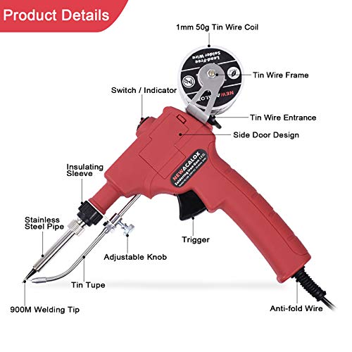 Pistola de soldar, NEWACALOX 60W Automático kit de Pistola de Soldadura 6 en 1, Desmontable Mano Herramientas de Soldadura con Pinzas, Sin Plomo Alambre de Soldar y Bomba Desoldadora