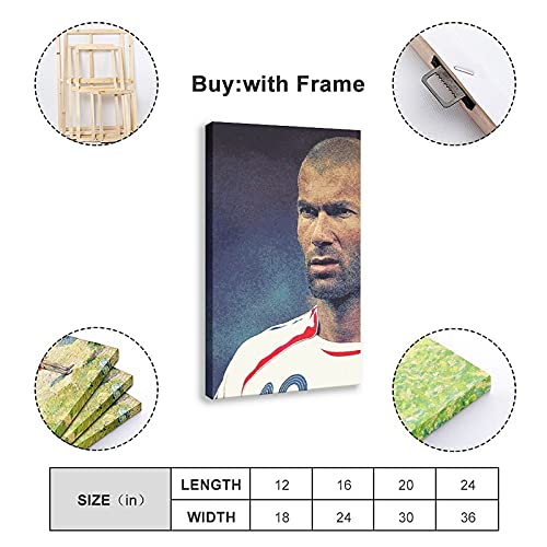Póster de futbolista Zinedine Zidane sin marco para pared, póster deportivo 6 x 90 cm, diseño de cuadro de pared