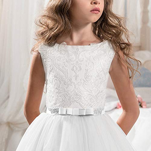 Princesa Vestido de Niña de Flores Appliques de Encaje Tul Bowknot Boda Vestidos de Dama de Honor Comunión Cumpleaños Carnaval Pageant Bola Cóctel Fotografía Vestido de Fiesta Blanco 12-13